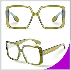 VISOONE Oversized TR90 Blue Light Blocking Glasses Chic Olive 💚 Square Glasses
